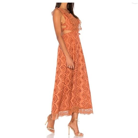Nightcap x Carisa Rene Aimee Eyelet Copper Maxi Dress, EUC, Size XS MSRP $396 - Picture 1 of 15